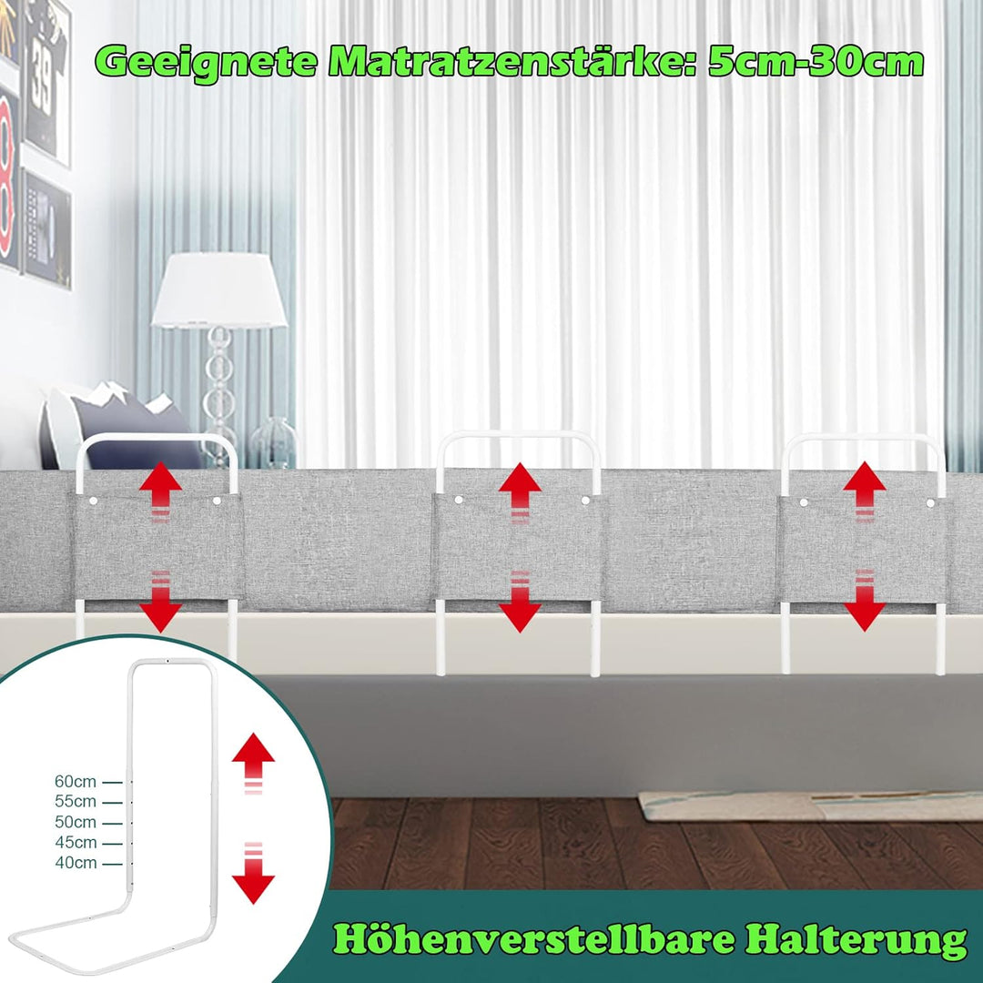 Froadp 200 cm Kinder Bettkantenschutz Set Höhenverstellbar Kinderbettgitter rutschfeste Rausfallschu