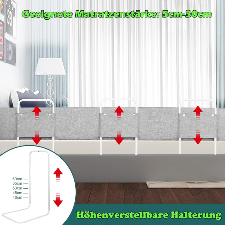 Froadp 200 cm Kinder Bettkantenschutz Set Höhenverstellbar Kinderbettgitter rutschfeste Rausfallschu