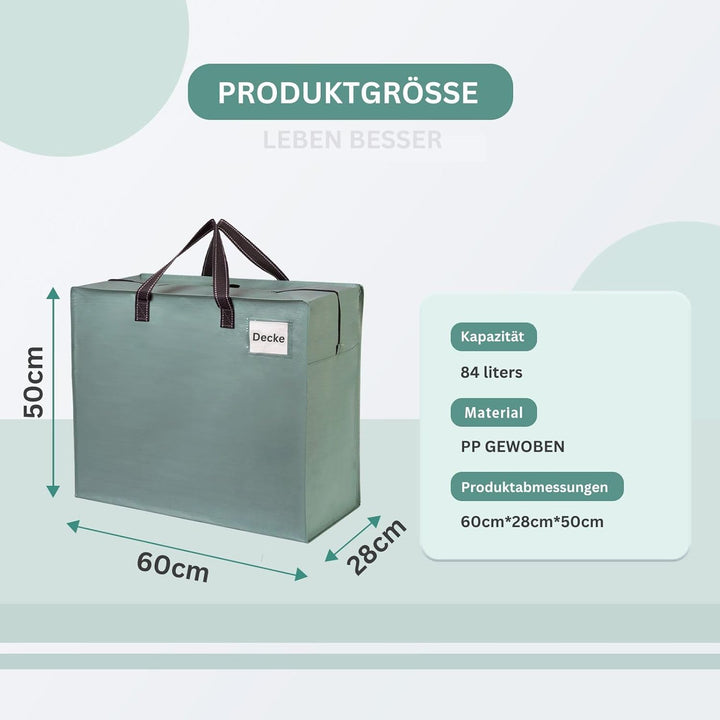 VENO 84 Liter Extra Gross Aufbewahrungstasche mit starke Griffe und Reissverschlüssen für Umzug, Auf