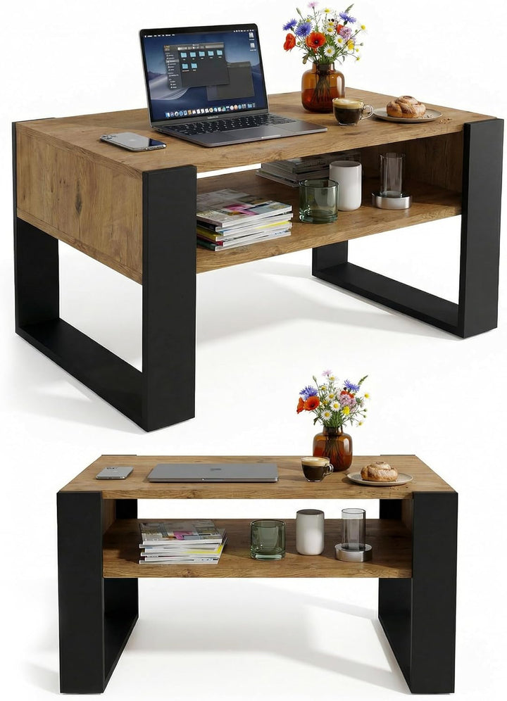 CraftPAK Wohnzimmer Tisch für Couch aus hochwertigem Holzwerkstoff, moderner Couchtisch mit zusätzli