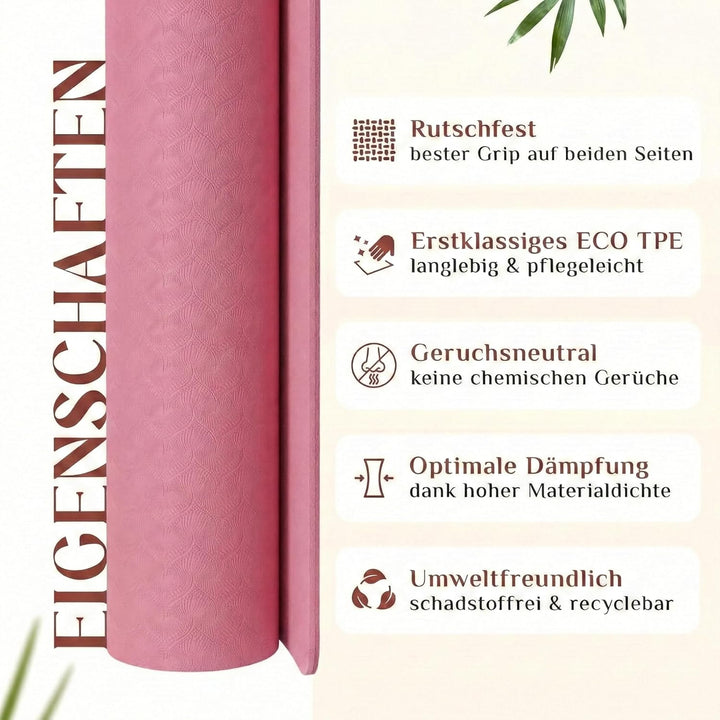 Premium Yoga-Matte aus hautfreundlichem ECO TPE-Material 185 x 60 x 0,6cm (gross) - Boho Style Gymna