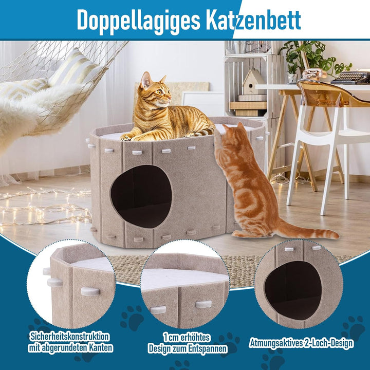 Filz-Katzenbett mit extra viel Platz, Winterfester Katzenkorb & Katzenschlafplatz – Robustes Katzenh