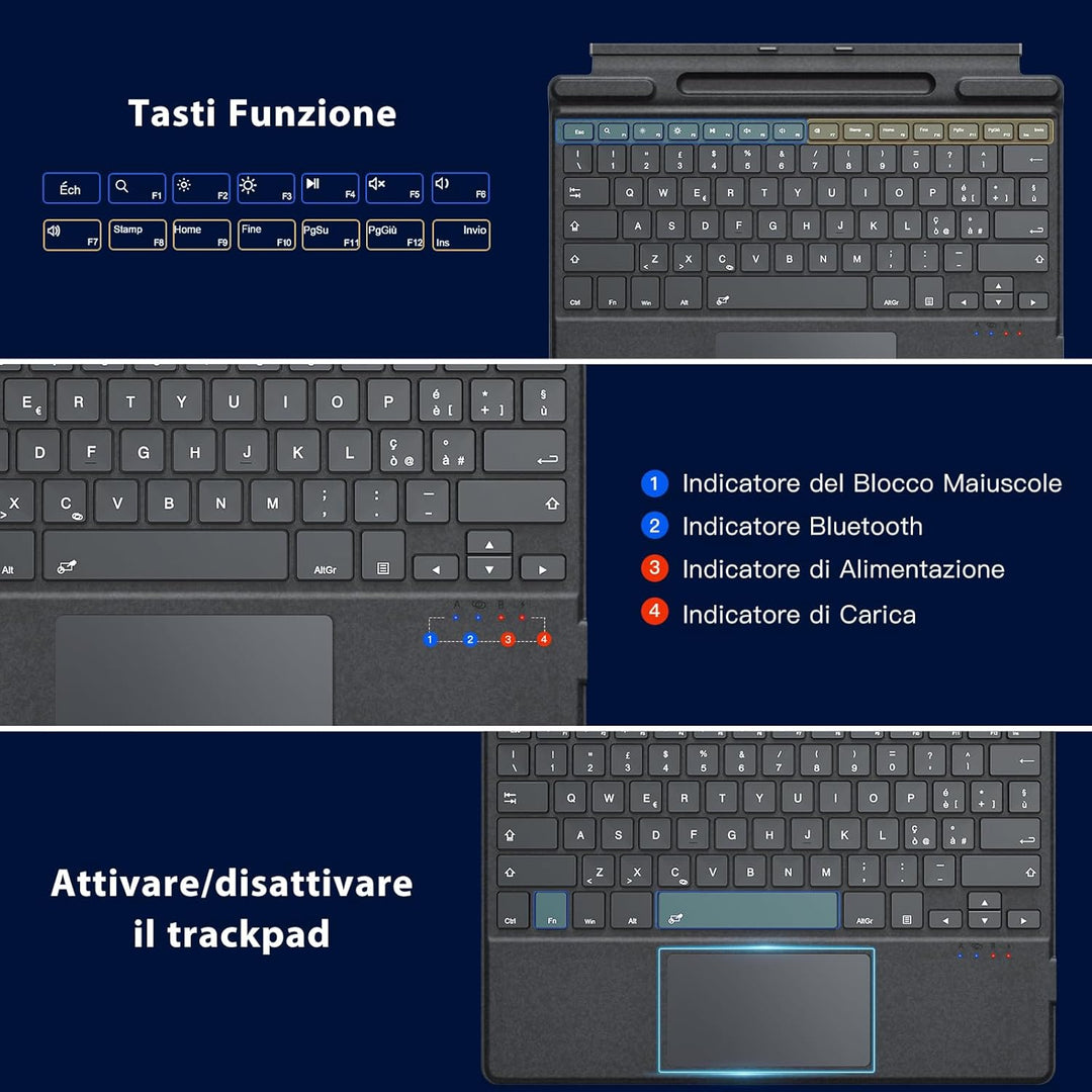 MoKo Italian Touchpad Bluetooth Tastatur für 13 Zoll Microsoft Surface Pro 11/ Pro 10/ Pro 9/ Pro 8/