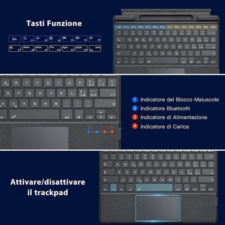 MoKo Italian Touchpad Bluetooth Tastatur für 13 Zoll Microsoft Surface Pro 11/ Pro 10/ Pro 9/ Pro 8/