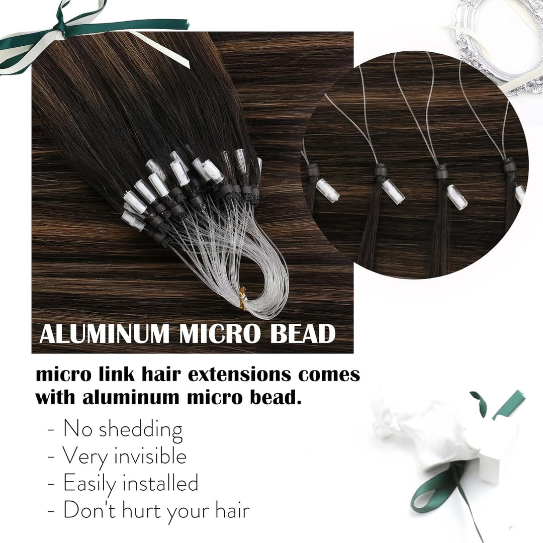 Moresoo Micro Loop Extensions Echthaar 40 cm Microring Extensions #2/6/2 Dunkelbraun mit Mittelbraun