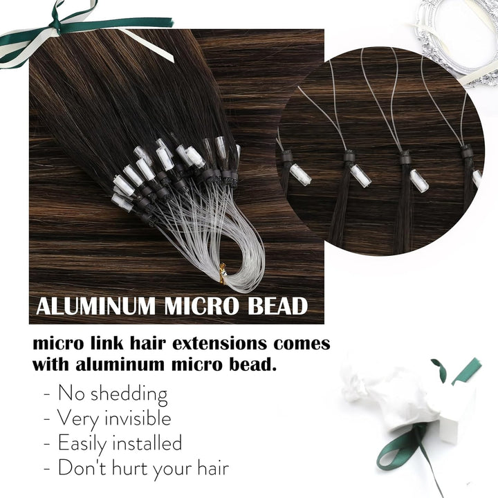 Moresoo Micro Loop Extensions Echthaar 40 cm Microring Extensions #2/6/2 Dunkelbraun mit Mittelbraun