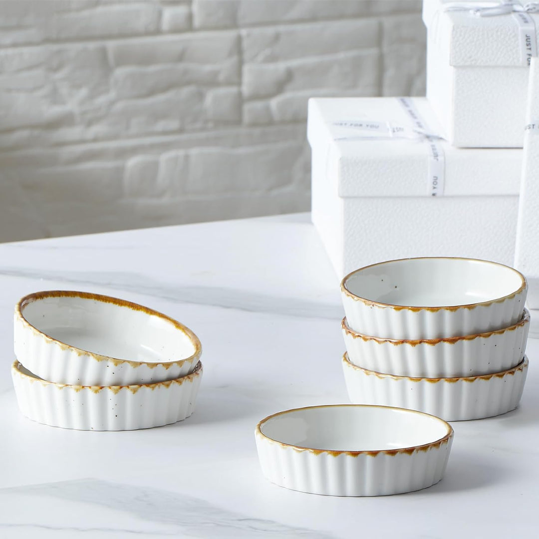 ONEMORE 6x Creme Brulee Schälchen, 177 ml Soufflé Förmchen aus Keramik, 11.4 cm Souffleeförmchen Bac