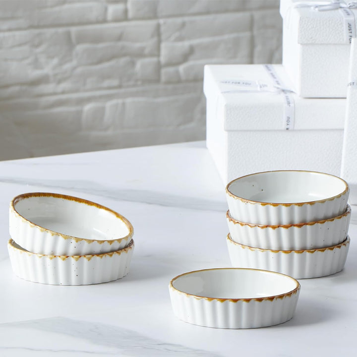 ONEMORE 6x Creme Brulee Schälchen, 177 ml Soufflé Förmchen aus Keramik, 11.4 cm Souffleeförmchen Bac