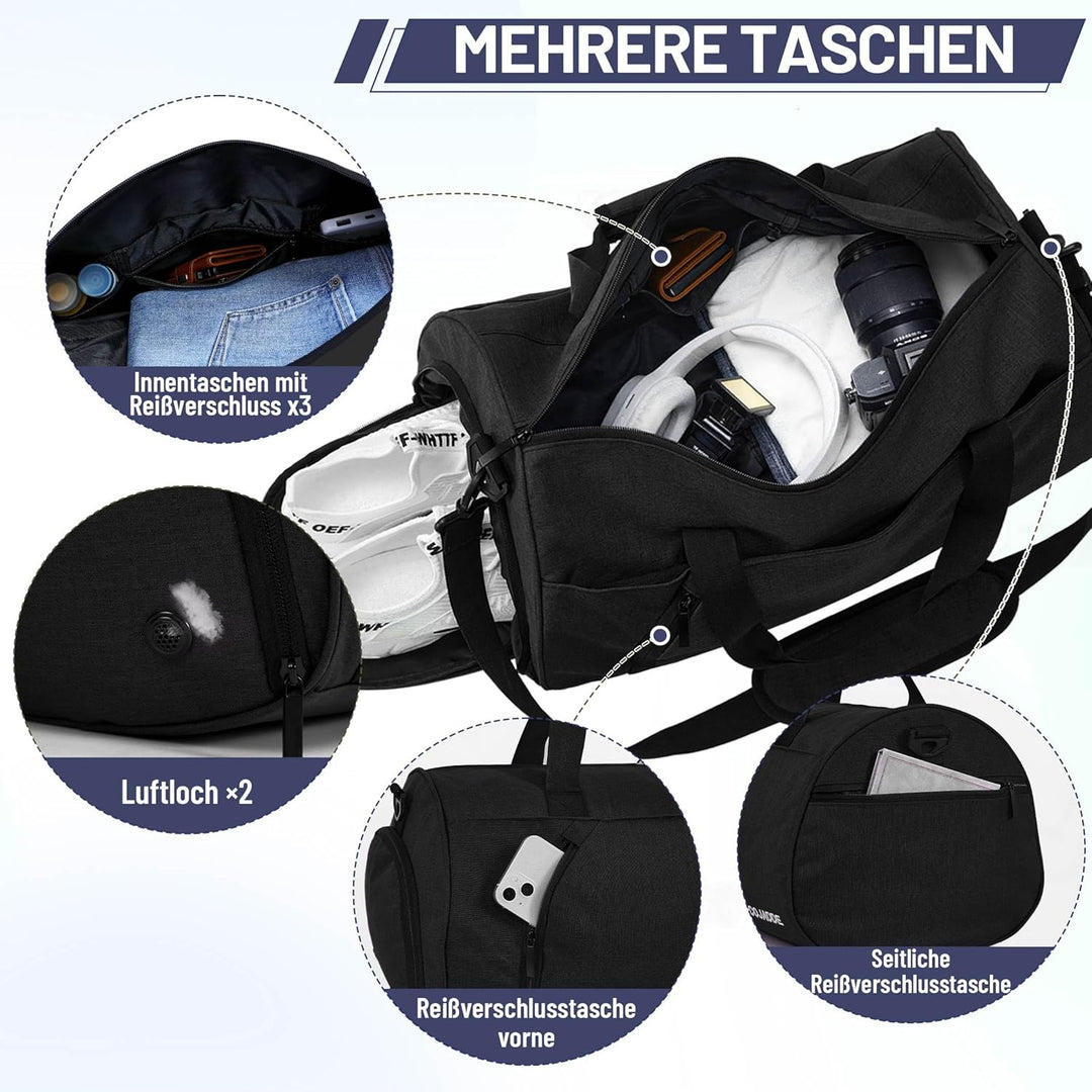 Sporttaschen für Damen und Herren, 25L Reisetasche Duffel Bag Übernachtungstasche mit Schuhfach &amp; Na