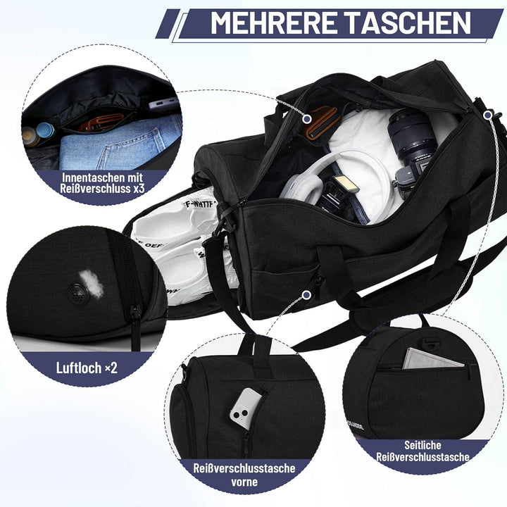 Sporttaschen für Damen und Herren, 25L Reisetasche Duffel Bag Übernachtungstasche mit Schuhfach &amp; Na