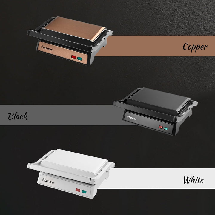 Bestron elektrischer Kontaktgrill mit Auffangschale, Sandwichmaker mit Cool-Touch-Handgriff, Paninim
