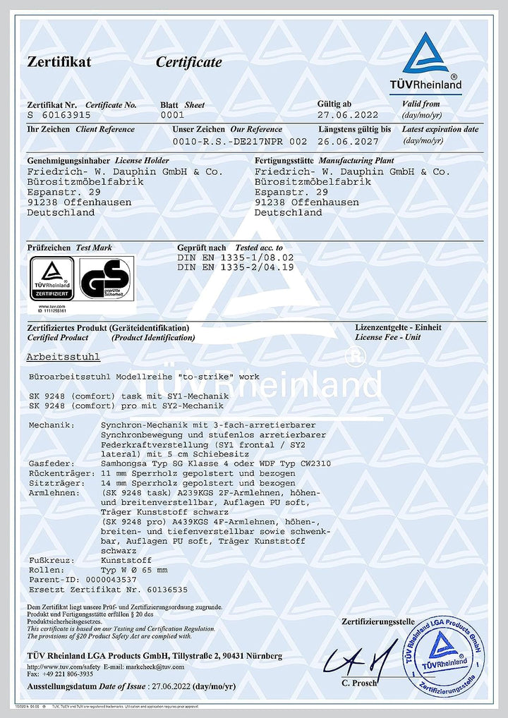 Trendoffice to-Strike Comfort pro sk 9248, Testsieger Stiftung Warentest, ergonomischer Bürostuhl mi