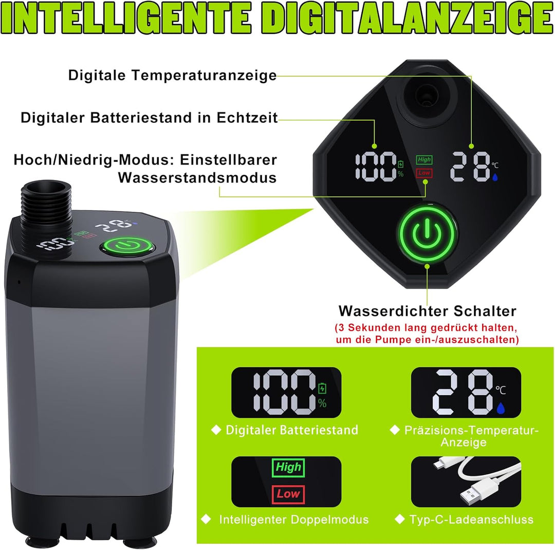 Spopal Campingdusche Tragbare, [6000mAh] Camping Dusche mit mit Pumpe und Temperaturanzeige, Camping