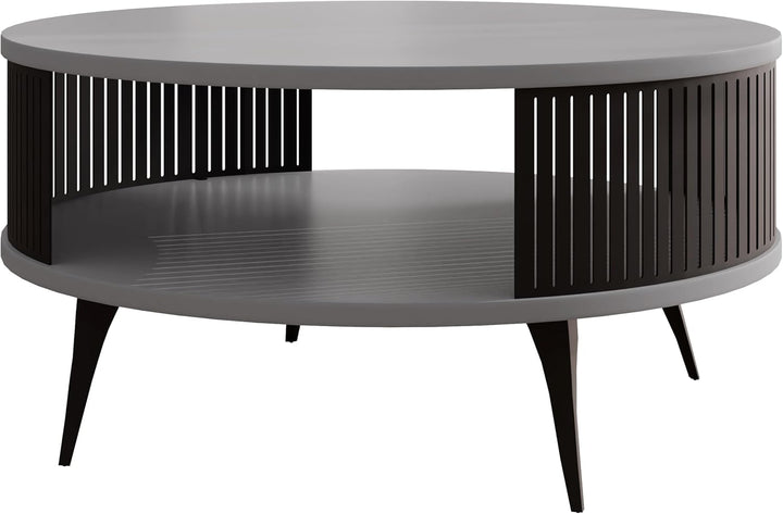 Mirjan24 Couchtisch mit Ablage Rajkon, Runde Form, Metallbeine, Kaffeetisch, Wohnzimmertische, Beist