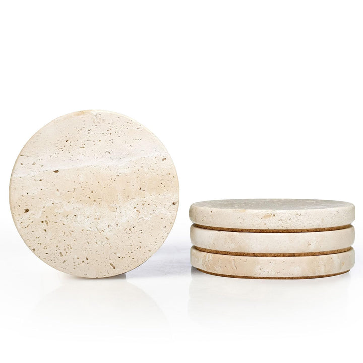 Marmor Untersetzer 4er Set, Untersetzer Naturstein 10cm, Beige Coasters für Couchtisch, Büro, Wohnac