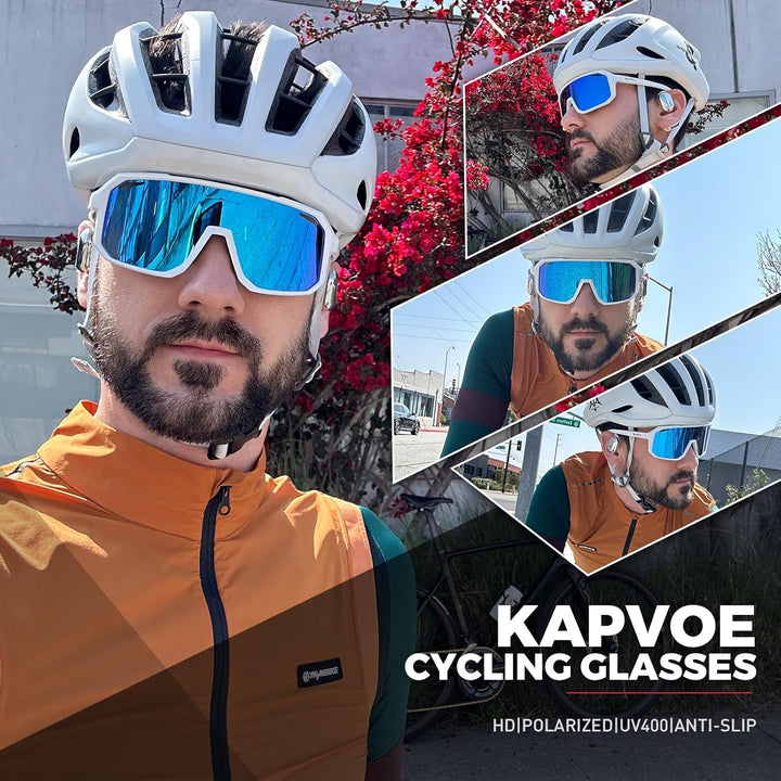 KAPVOE Fahrradbrille Polarisiert Herren Damen Sonnenbrille UV400 Schutz TR90 Rahmen Sportbrille Radf