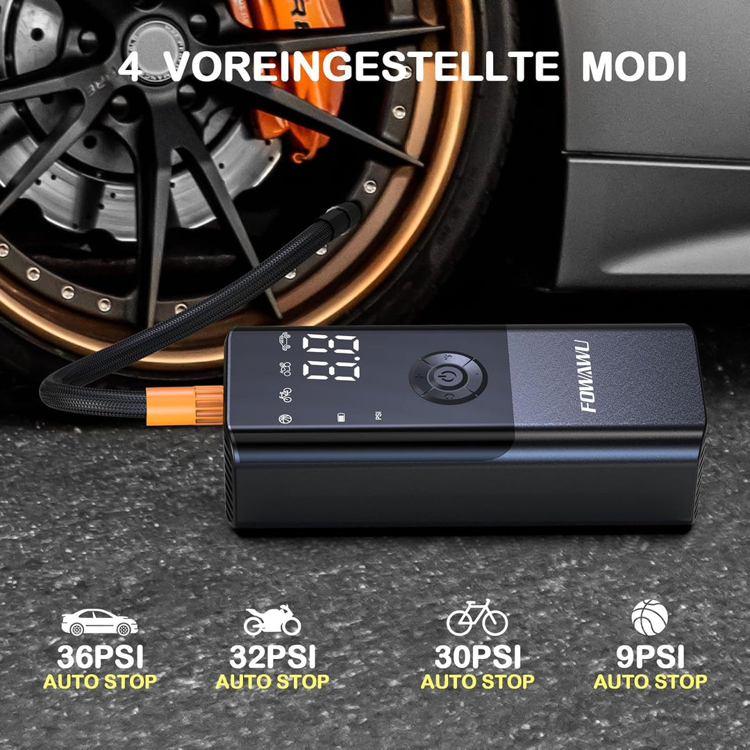 FOWAWU Elektrische Luftpumpe Fahrradpumpe 6000mAh 150PSI Mini Akku Luftpumpe Wiederaufladbarer Akku