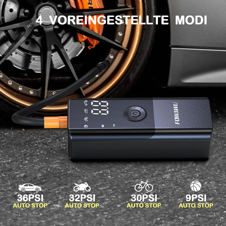 FOWAWU Elektrische Luftpumpe Fahrradpumpe 6000mAh 150PSI Mini Akku Luftpumpe Wiederaufladbarer Akku