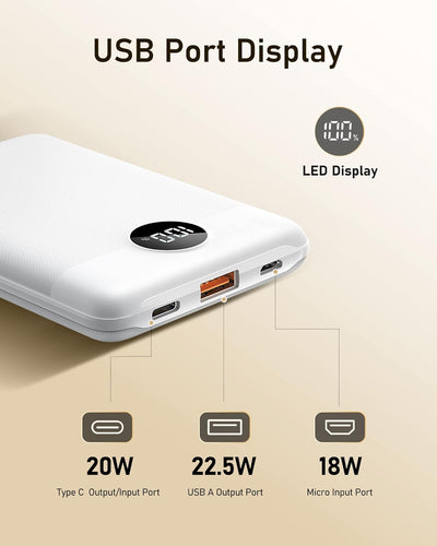 Powerbank 10000mAh VEEKTOMX Power Bank Klein Aber Stark 22,5W Mini Power Bank PD3.0 QC3.0 USB C Exte