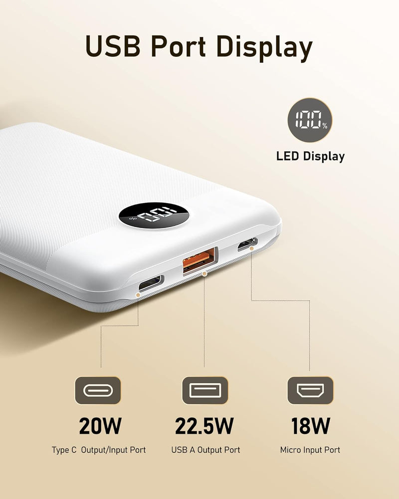 Powerbank 10000mAh VEEKTOMX Power Bank Klein Aber Stark 22,5W Mini Power Bank PD3.0 QC3.0 USB C Exte