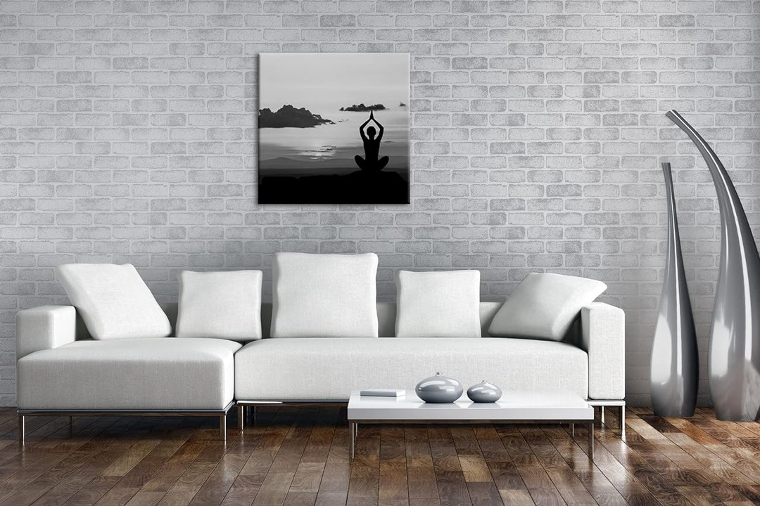 Yoga Meditation am Meer Effekt: Schwarz&amp;Weiss Format: 70x70 als Leinwandbild, Motiv fertig gerahmt a