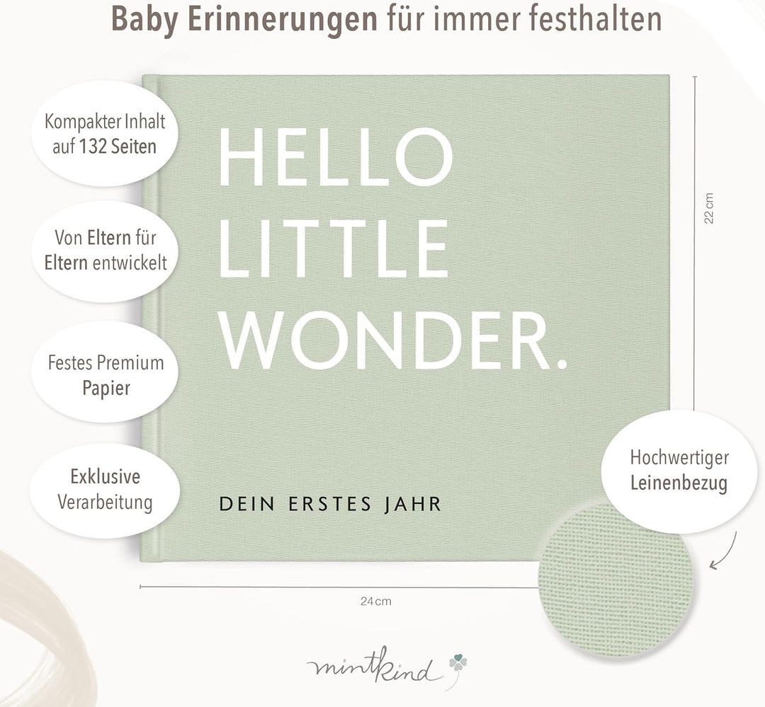 mintkind® Babytagebuch mein erstes Jahr Babyalbum Erinnerungsbuch Baby Coffee Table Edition Leinenei