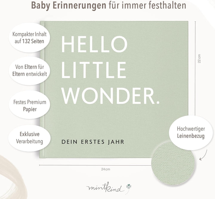mintkind® Babytagebuch mein erstes Jahr Babyalbum Erinnerungsbuch Baby Coffee Table Edition Leinenei