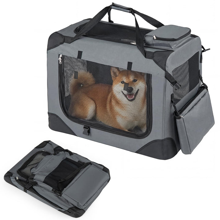 COSTWAY Hundebox Auto, Transportbox Hund faltbar (M-72 x 52,5 x 52,5 cm) | Hundetransportbox mit Gri