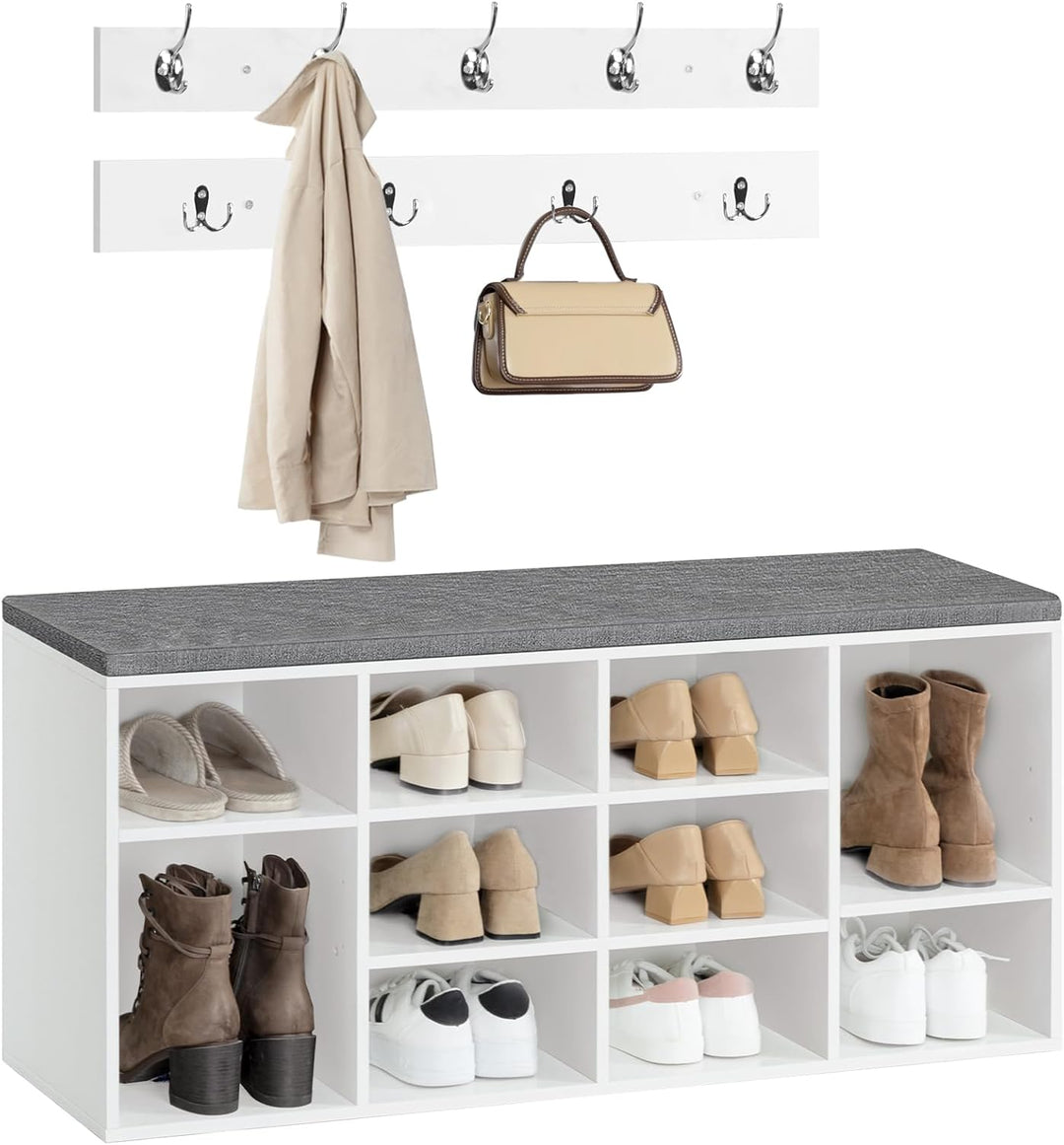 HOOBRO Schuhbank mit 10 Fächern, Garderobe Schuhregal Set, Schuhregal mit gepolsterter Sitzbank mit