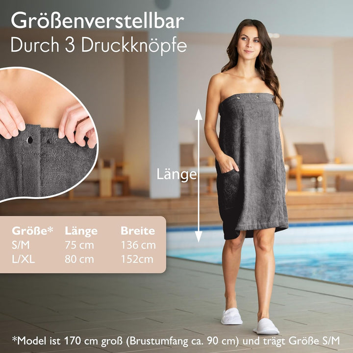 Liebenstein® Premium Saunakilt Damen mit Knöpfen - in 2 Grössen - aus feinster Baumwolle - ideale Pa