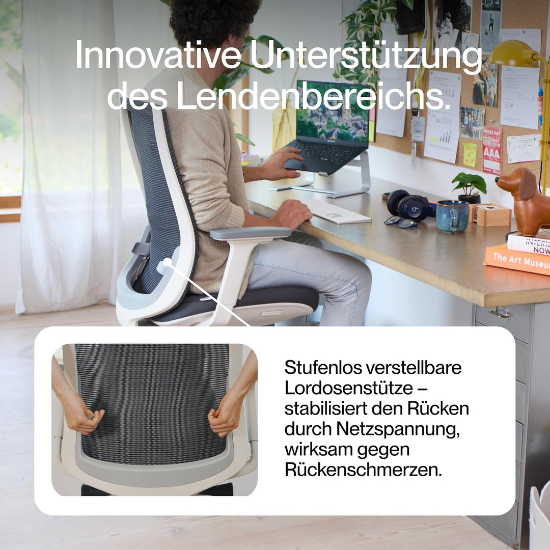 Ergo Bürostuhl Ergonomisch ohne Armlehnen Schwarz | Schreibtischstuhl mit Synchronmechanik, Lordosen