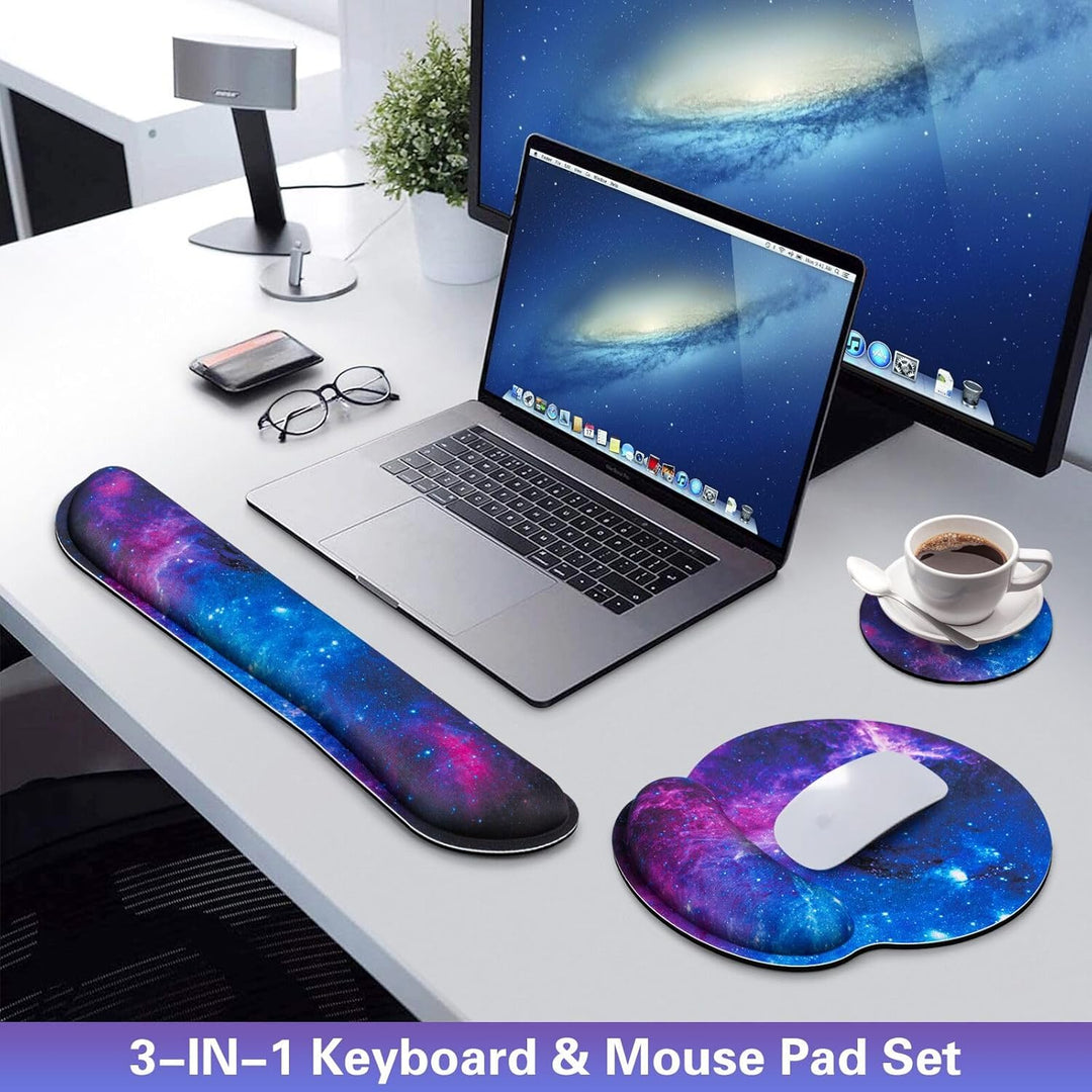 3-in-1 Mauspad Set,Acezeek Mauspad mit Gelkissen+Handballenauflage Tastatur+Cup Pad,Ergonomisches Ma