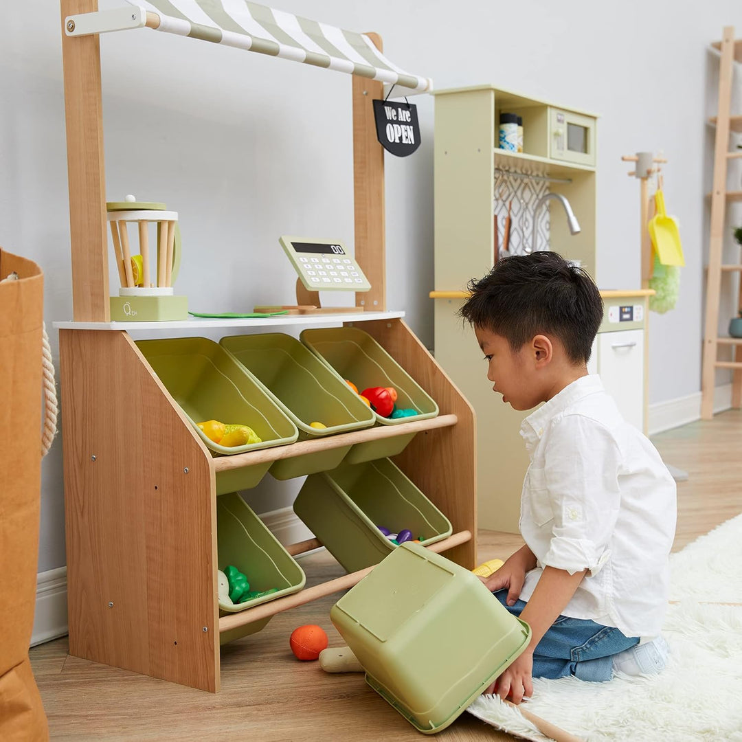 Teamson Kids Little Helper Pretend Play Holzmarkt Lebensmittelständer Rollenspiel-Spielzeug-Set für