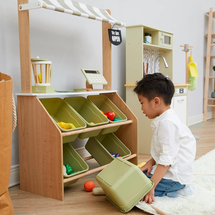 Teamson Kids Little Helper Pretend Play Holzmarkt Lebensmittelständer Rollenspiel-Spielzeug-Set für