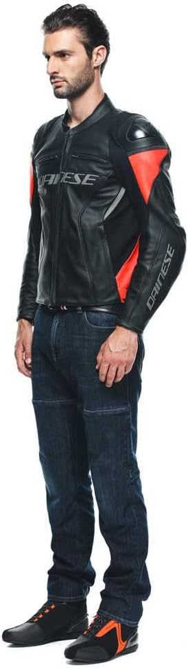 Dainese Racing 4 Motorrad Lederjacke 48 BLACK/FLUO-RED, 48 BLACK/FLUO-RED