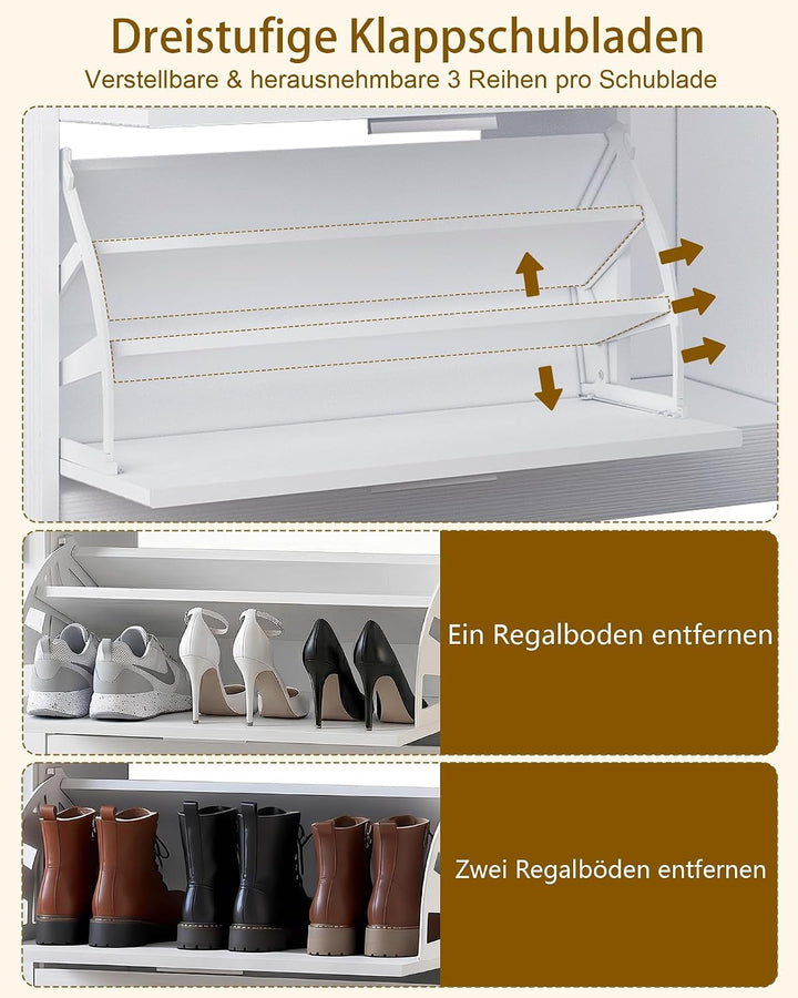 Schuhschrank in Weiss Holz - Flur Schrank Kommode Anrichte Schuhregal Schuhkipper mit 2 Klappen 1 Tü