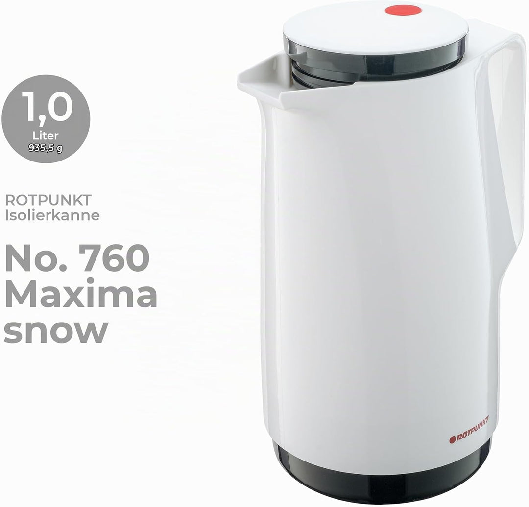ROTPUNKT Isolierkanne 760 Maxima 1,0 l | Zweifunktions-Drehverschluss | BPA-frei - gesundes Trinken