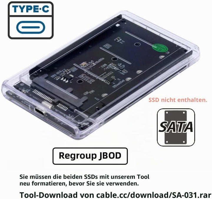 NFHK Dual NGFF B+M-Key M.2 SSD Karte JOBD Raid0 Span Bridge zu USB3.0 Typ-C USB-C 2.5Zoll SATA Combo