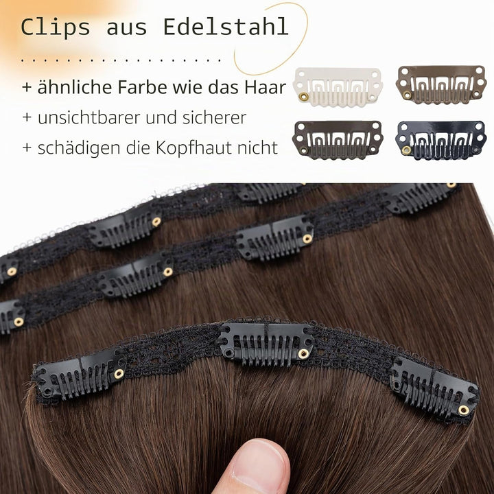 S-noilite Clip in Extensions Echthaar Dunkelbraun 25cm 56g Extensions Clip in Echthaar Haarverlänger
