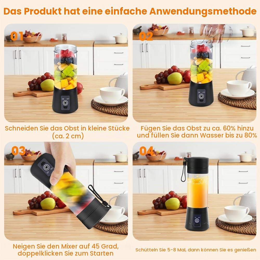 mizikuu 380ML Mini Mixer USB, Tragbarer Elektrischer Blender Entsafter für Shakes und Smoothies Komp