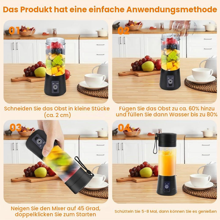 mizikuu 380ML Mini Mixer USB, Tragbarer Elektrischer Blender Entsafter für Shakes und Smoothies Komp