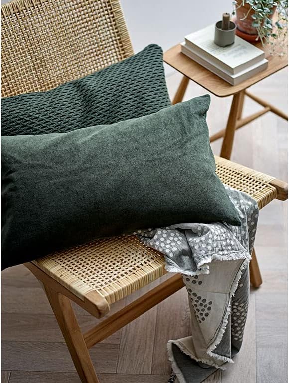Södahl Wave Knit Kissen, Sofakissen/Dekokissen aus Baumwolle & Wolle, 40 x 60 cm, Waldgrün 60 x 40 x