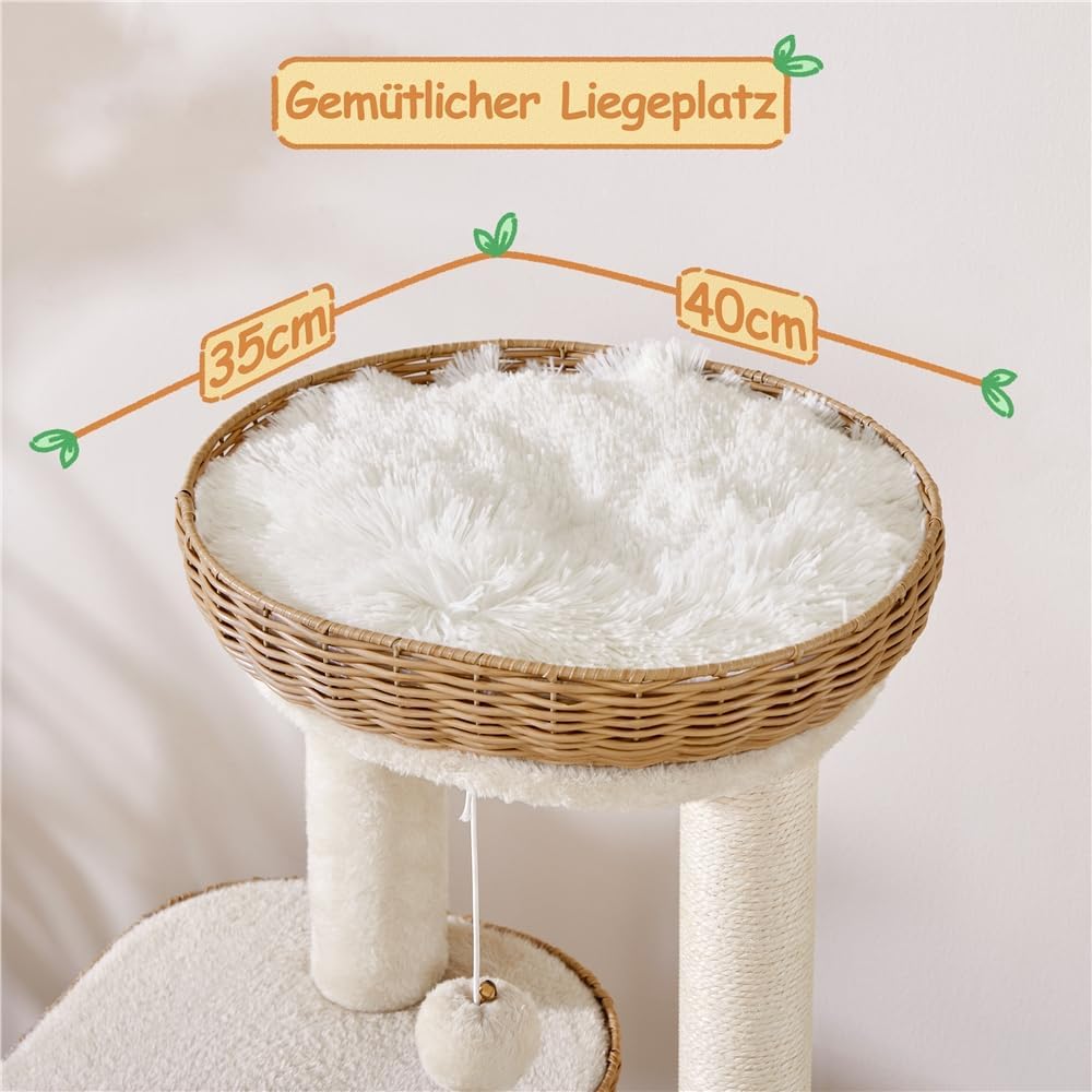 Yaheetech Kratzbaum Rattan Kletterbaum für grosse Katze bis 10 Kg, Stabiler Katzenbaum 91cm mit gros