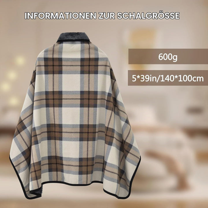 Damen Poncho Fleece Tragbare Decke, Karierte Schossdecke Bequemer Poncho Plüschdecken Überwurf Schal