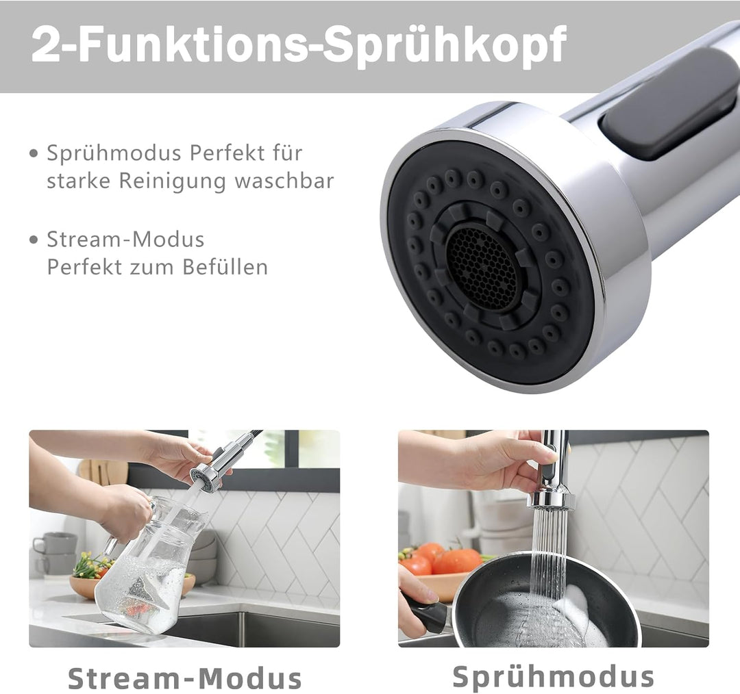 TIMACO Küchenarmatur Chrom Wasserhahn Küche mit Spiralfeder, 360°Schwenkbare Spültischarmaturen mit