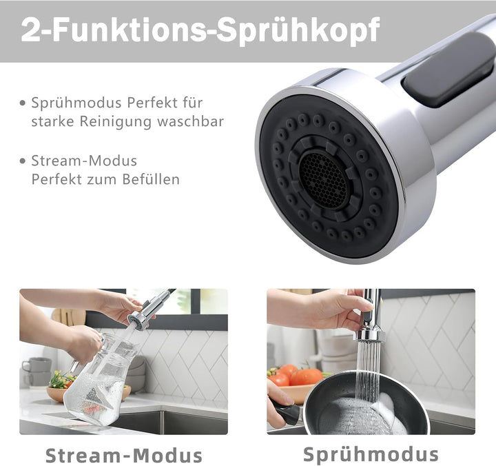 TIMACO Küchenarmatur Chrom Wasserhahn Küche mit Spiralfeder, 360°Schwenkbare Spültischarmaturen mit