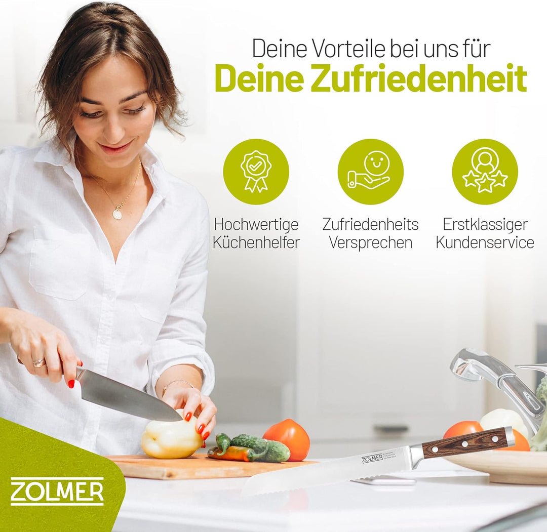 ZOLMER® Brotmesser - Extra scharfes Wellenschliff Messer - Brotschneidemesser mit komfortablem Griff