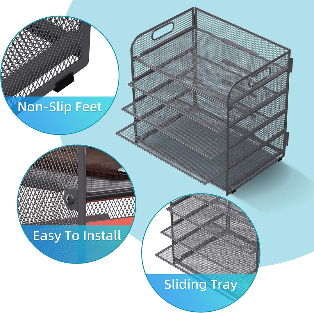 Supeasy 5 Ablagen Papier-Organizer Briefablage mit Griff-Netz, Schreibtisch-Organizer, grauer Papier