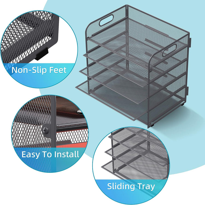 Supeasy 5 Ablagen Papier-Organizer Briefablage mit Griff-Netz, Schreibtisch-Organizer, grauer Papier