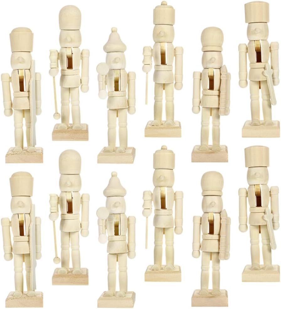 MAGICLULU 12 Stück Weihnachts-Nussknacker Zum Selbermachen Unbemalt Unbemalt Nussknacker-Marionette